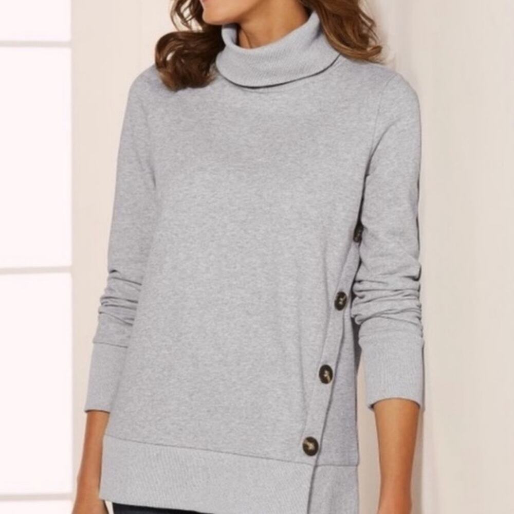 Soft Surroundings Lidia Grey Side Button Funnel Neck Sweatshirt Size Medium